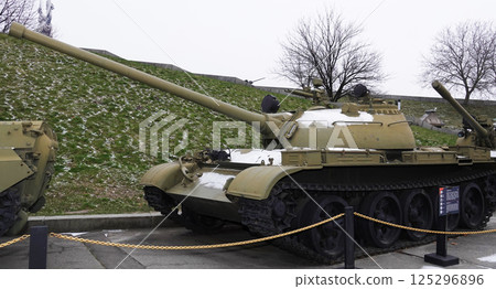 Kiev, Ukraine December 10, 2020: Medium Tank T-54 at the Museum of Military Equipment for all to see 125296896