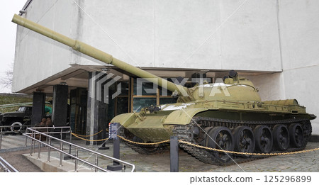 Kiev, Ukraine December 10, 2020: Medium Tank T-62 in the Museum of Military Equipment for public viewing Kiev, Ukraine December 10, 2020: Medium Tank T-62 in the Museum of Military Equipment for public viewing 125296899