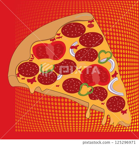 Pop Art multicolored background with pizza slice Pop Art multicolored background with pizza slice 125296971