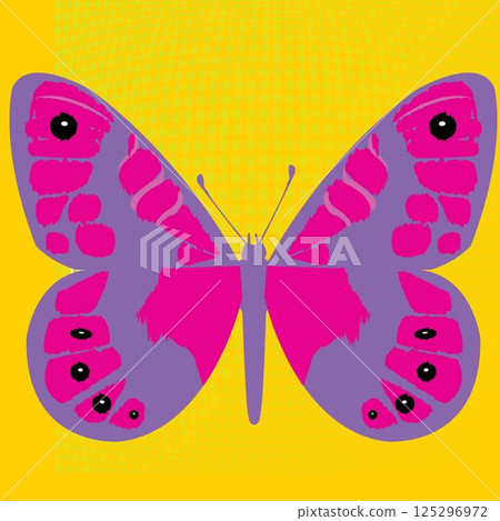 purple butterfly on a background of halftone dots purple butterfly on a background of halftone dots 125296972