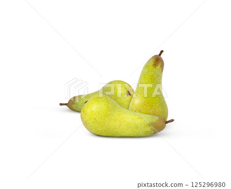 Three ripe pears isolated. Green conference pear isolated. 125296980