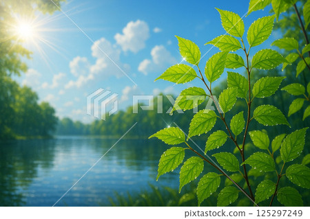 雨後新鮮的嫩葉和藍天 125297249