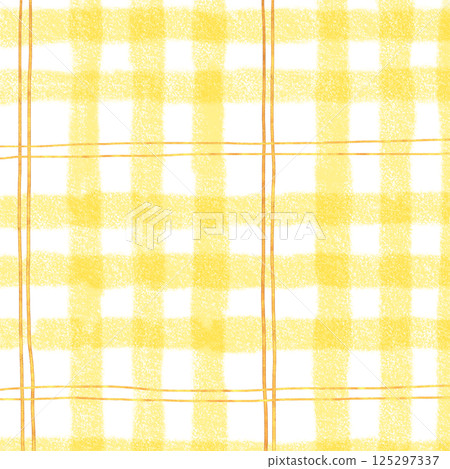 Gold Yellow Plaid Tartan Gingham Check Hand Drawn Background Pattern Overlay 125297337