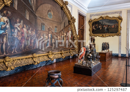 Mafra, Portugal - Apr 11, 2025: Interior of the Mafra National Palace at Mafra, Portugal. Mafra, Portugal - Apr 11, 2025: Interior of the Mafra National Palace at Mafra, Portugal. 125297487