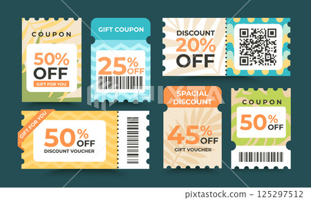 Set of discount offer coupons. 125297512