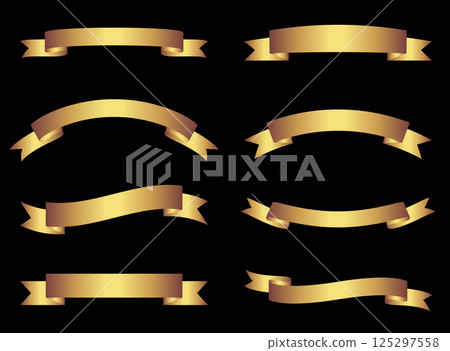 Gold vector ribbons and banners on black background, golden graphic design elements for brochures and websites Gold vector ribbons and banners on black background, golden graphic design elements for brochures and websites 125297558