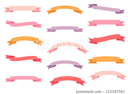 Pink, violet and orange vector set with curvy banners, colorful ribbons for greeting cards and graphic design Pink, violet and orange vector set with curvy banners, colorful ribbons for greeting cards and graphic design 125297561