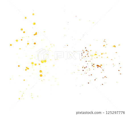 Yellow and brown abstract watercolor splashes, drops and blots. Hand drawn splatter paint. Chaotic stains design element isolated from background for summer and fall backdrop. Sketch of dynamic blobs 125297776