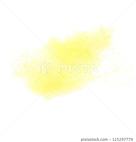 Yellow abstract watercolor stain with soft, blurry edges. Hand drawn sunny paint blurring in wet-on-wet technique. Translucent spot design element isolated from background for decoration backdrop 125297779