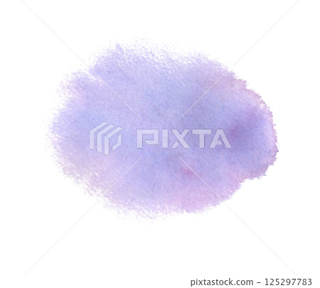 Violet abstract watercolor stain with soft, blurry edges. Hand drawn purple bright brush stroke in wet-on-wet technique. Lilac spot design element isolated from background for decoration backdrop 125297783