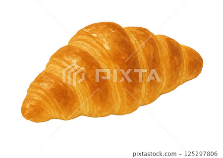 新鮮出爐的牛角麵包水彩插圖（食物和配料） 125297806