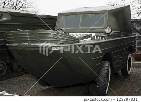 Kiev, Ukraine December 10, 2020: Small Water Vehicle (MAV) GAZ-46 at the Museum of Military Equipment for all to see 125297831