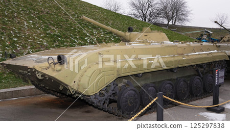 Kiev, Ukraine December 10, 2020: BMP-1 infantry fighting vehicle at the Museum of Military Equipment for public viewing Kiev, Ukraine December 10, 2020: BMP-1 infantry fighting vehicle at the Museum of Military Equipment for public viewing 125297838