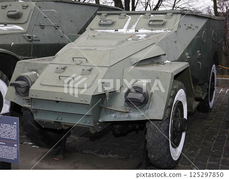 Kiev, Ukraine December 10, 2020: BTR-40 armored personnel carrier at the Museum of Military Equipment for public viewing 125297850