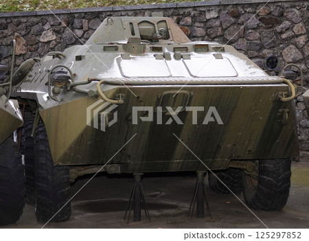 Kiev, Ukraine December 10, 2020: BTR-70 armored personnel carrier at the Museum of Military Equipment for public viewing 125297852