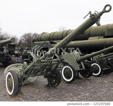Kiev, Ukraine December 10, 2020: Mortar MT-13 caliber 160mm at the Museum of Military Equipment for public viewing 125297880