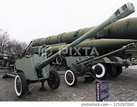 Kiev, Ukraine December 10, 2020: Anti-tank gun D-48 caliber 85 mm in the Museum of military equipment for all to see 125297888