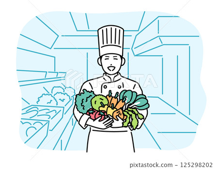 Male chef holding a lot of vegetables in the kitchen 125298202