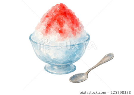 草莓糖漿刨冰（食品和糖果）的水彩插圖 125298388
