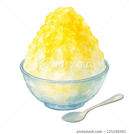 Watercolor illustration of shaved ice with lemon syrup (food and sweets) Watercolor illustration of shaved ice with lemon syrup (food and sweets) 125298391