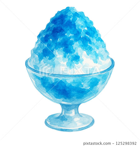 Watercolor illustration of Blue Hawaii shaved ice (with stemware) (food and sweets) 125298392