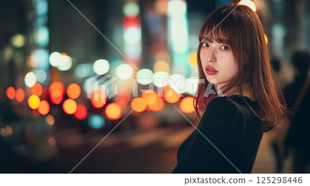 具有城市背景的美麗的女人肖像 125298446