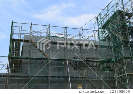 Scaffolding installed at construction site Scaffolding installed at construction site 125298609