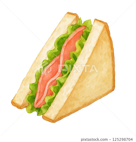 火腿和生菜三明治（食物）的水彩插圖 125298704
