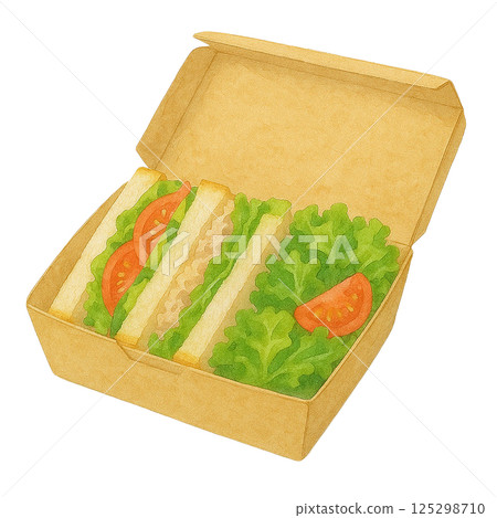 三明治午餐盒的水彩插圖 125298710