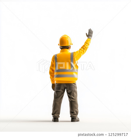 3D character of a child dressed in construction work clothes 125299717