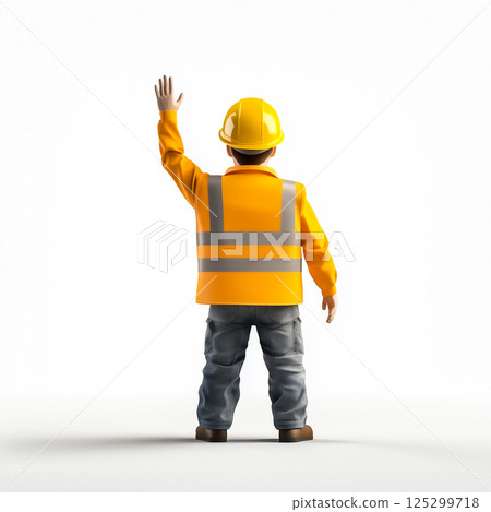 3D character of a child dressed in construction work clothes 125299718