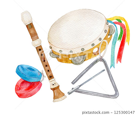 水彩插畫：一套樂器，音樂課 125300147