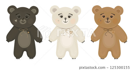 Cute kawaii three bears in different colors - brown, white and ginger red 125300155