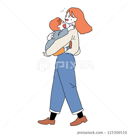 母親抱著哭泣的孩子 母親抱著哭泣的孩子 125300510