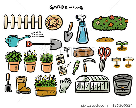 Gardening hand-drawn simple illustration set 125300524