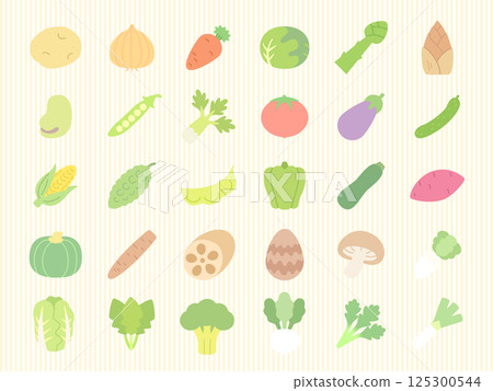 Cute vegetable icon set - 30 colorful flat illustrations 125300544