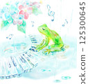 Frog playing piano in the rain watercolor painting 125300645