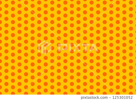 Bright seamless pattern with orange dots on a rich yellow background. Vector illustration for decoration and printing on packaging, textiles, clothing, wallpaper, etc. Bright seamless pattern with orange dots on a rich yellow background. Vector illustration for decoration and printing on packaging, textiles, clothing, wallpaper, etc. 125301052
