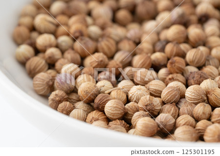 Close-up of whole coriander seeds Close-up of whole coriander seeds 125301195