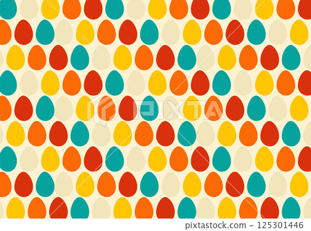 Bright seamless pattern with colorful eggs on beige background. Vector Easter texture for decoration and printing on packaging, textiles, clothing, wallpaper, etc. Bright seamless pattern with colorful eggs on beige background. Vector Easter texture for decoration and printing on packaging, textiles, clothing, wallpaper, etc. 125301446