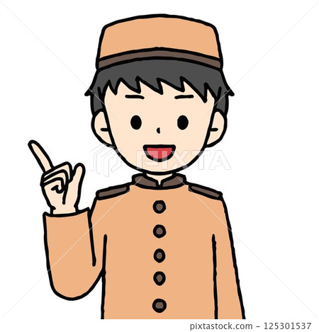 A male hotel staff member is pointing 125301537