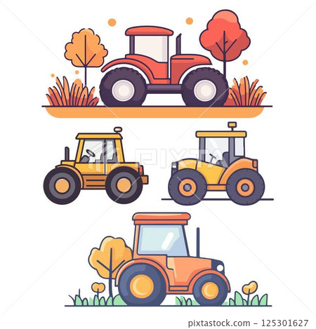 卡通拖拉机插画素材 125301627