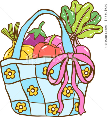 Colorful Vegetable Basket Illustration Pastel Farmer Market 125301689