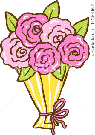 Hand Drawn Pink Flower Bouquet Illustration, pastel farmer market 125301697