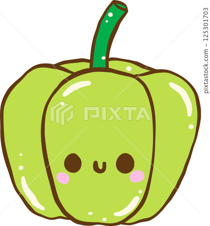 Cute Cartoon Green Bell Pepper Character, Farmer Market Cute Cartoon Green Bell Pepper Character, Farmer Market 125301703