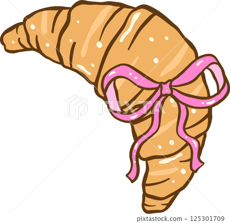 Cute Croissant with Pink Ribbon Cartoon Hand Drawn Cute Croissant with Pink Ribbon Cartoon Hand Drawn 125301709