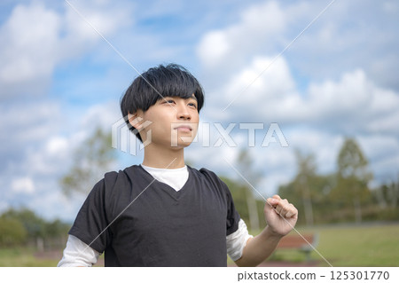 A man sticking out his chest A man sticking out his chest 125301770