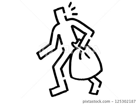 Stickman carrying a garbage bag. Throwing out garbage. 125302187