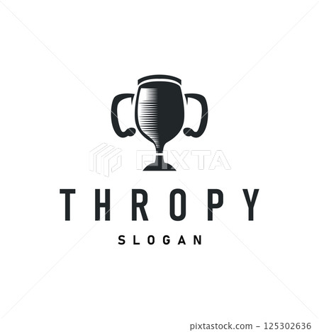 simple championship design with trophy logo victory cup concept vintage simple minimalist modern elegant symbol illustration victory template and brand 125302636