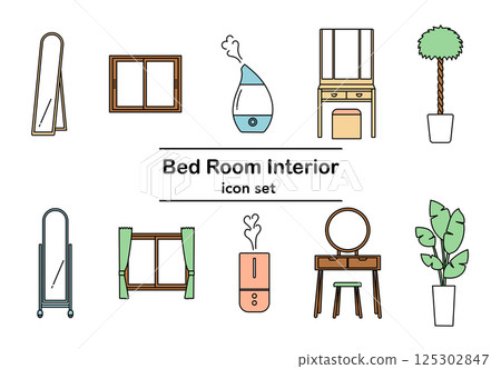 臥室家具的簡單線條插圖圖示集(彩色) 臥室家具的簡單線條插圖圖示集(彩色) 125302847